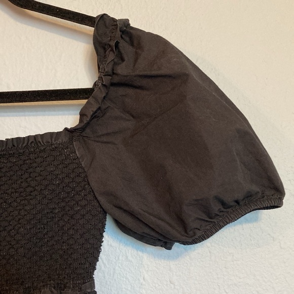 Aritzia Sunday Best Womens Size M Black Smocked Mini Nap Dress Puffed Sleeves - Picture 3 of 10